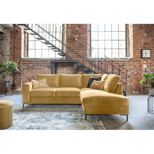 Žlutá sametová rozkládací rohová pohovka (pravý roh) Lofty Lilly – Miuform-image-4