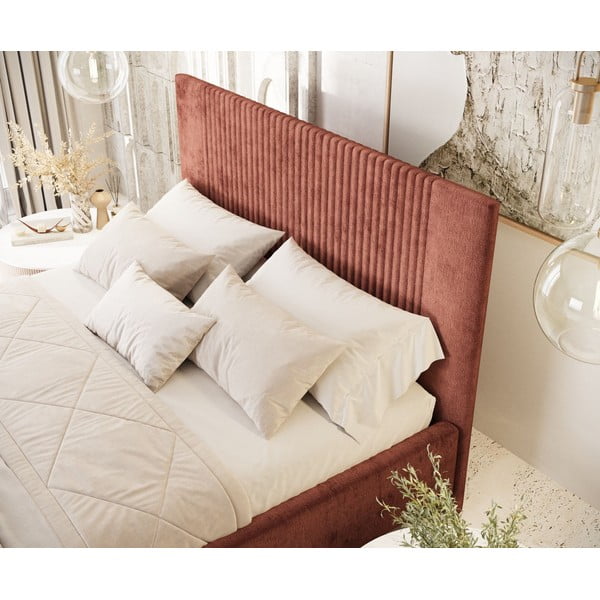 Čalouněná dvoulůžková postel v cihlové barvě s úložným prostorem s roštem 140x200 cm Etero – Maison de Rêve-image-4