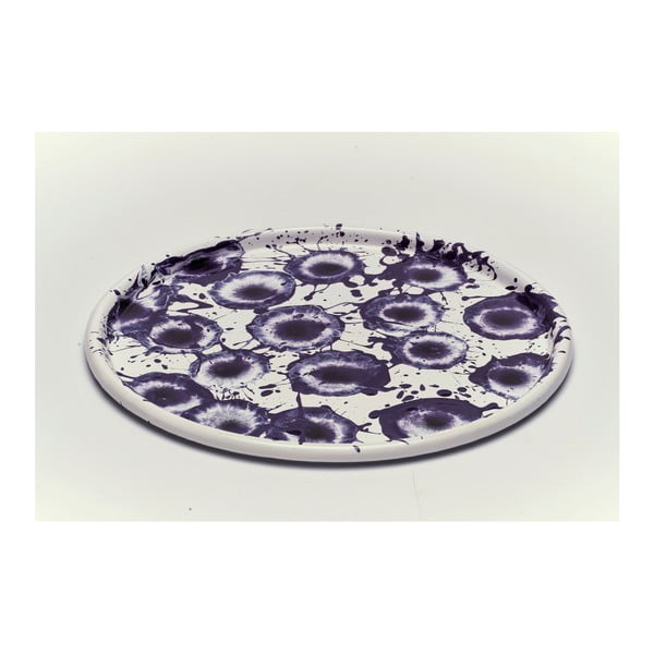 Fialovobílý smaltovaný talíř Kapka Floral Madness, Ø 28 cm