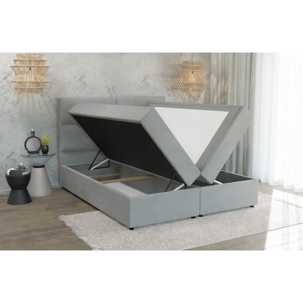 Světle šedá boxspring postel s úložným prostorem 160x200 cm Rico – Ropez-image-3