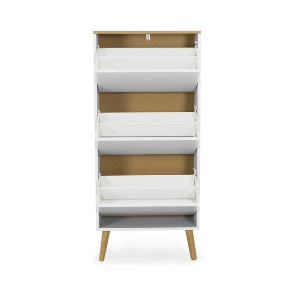 Bílý botník s nohami z dubového dřeva se 3 výkopy Tenzo Dot-image-3