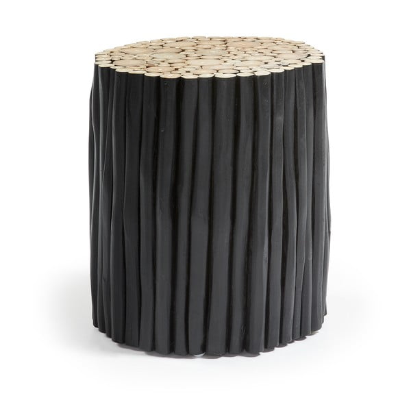 Černý taburet z teakového dřeva La Forma Filipo, ⌀ 35 cm
