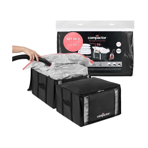 Vakuové vyztužené látkové úložné boxy na oblečení v sadě 2 ks 42x25x25 cm Black Edition – Compactor