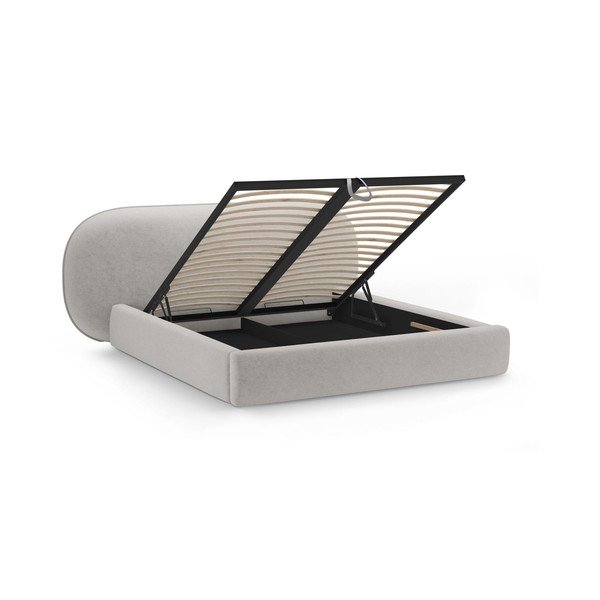 Světle šedá čalouněná dvoulůžková postel s úložným prostorem s roštem 160x200 cm Ovalo – Micadoni -image-2