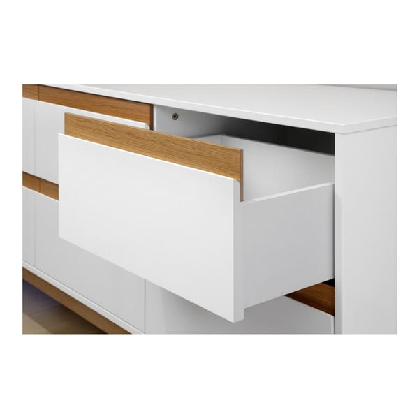 Bílá komoda se soklem a dřevěnými detaily Dřevotvar Ontur 11-image-2