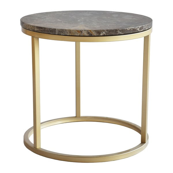 Hnědý mramorový konferenční stolek s podnožím ve zlaté barvě RGE Accent, ⌀ 50 cm
