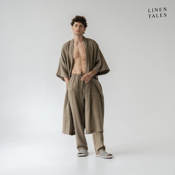 Khaki lněný župan velikost L/XL Summer – Linen Tales-image-2