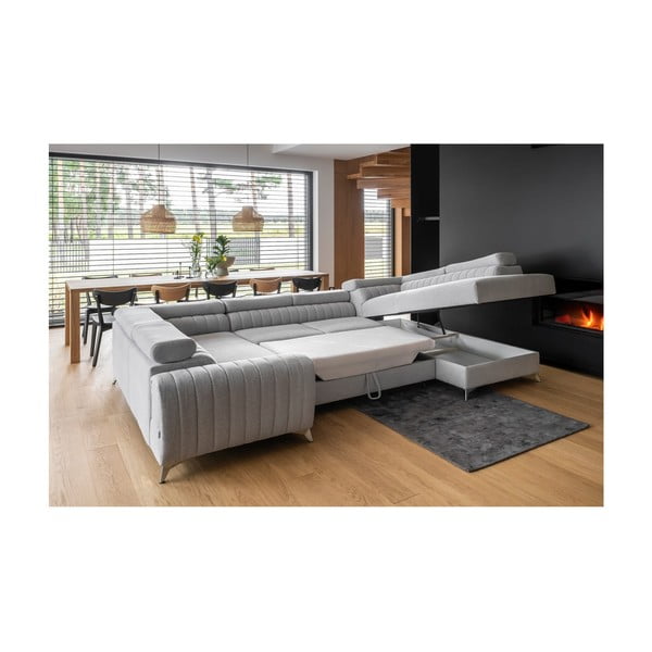 Světle šedá rozkládací/s úložným prostorem rohová pohovka (pravý roh/do "U") Louis – ELTAP-image-2