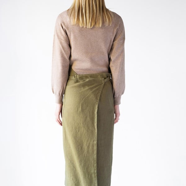 Olivově zelená lněná zástěra Linen Tales Chef, délka 100 cm-image-1