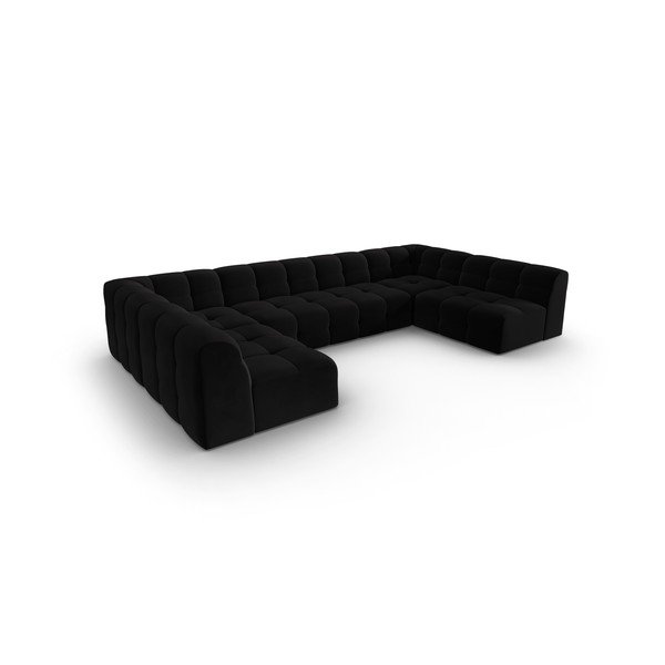 Černá sametová rohová pohovka (do "U") Kendal – Micadoni Home-image-3