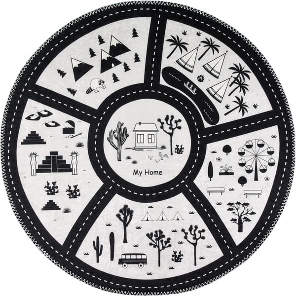 Černobílý pratelný dětský hrací koberec ø120 cm My Home – Vitaus