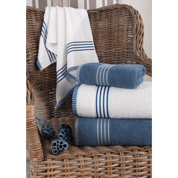 Bílé/modré bavlněné ručníky a osušky v sadě 4 ks – Mila Home-image-1