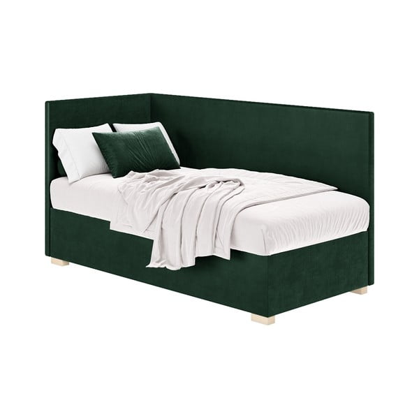 Tmavě zelená rohová dětská postel s úložným prostorem s matrací 90x200 cm Flexi – Ghado-image-2