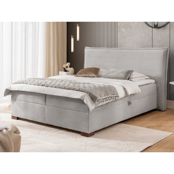 Světle šedá boxspring postel s úložným prostorem 140x200 cm Lysa – Ropez-image-4