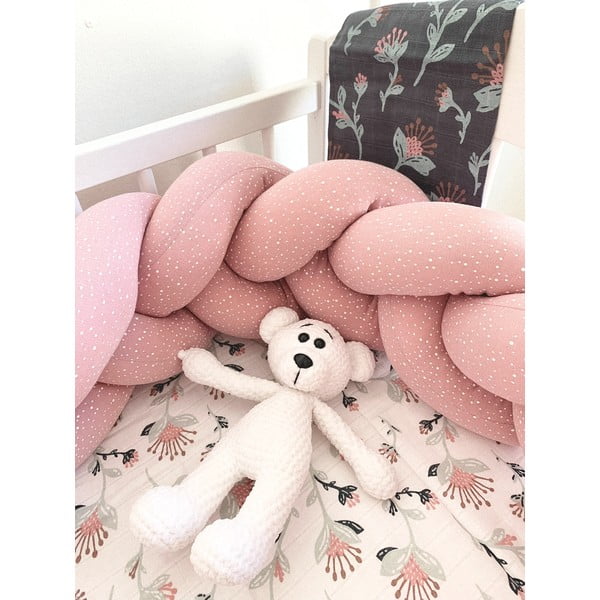 Růžový bavlněný pletený mantinel T-TOMI , délka 180 cm-image-1