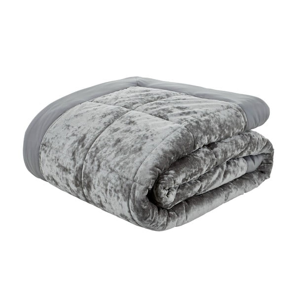 Šedý sametový prošívaný přehoz na dvoulůžko 220x220 cm Crushed – Catherine Lansfield-image-1