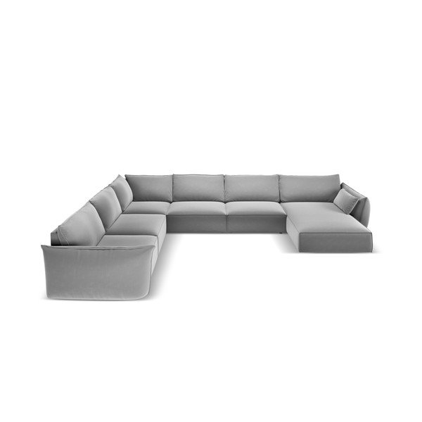 Světle šedá sametová rohová pohovka (levý roh/do "U") Vanda – Mazzini Sofas