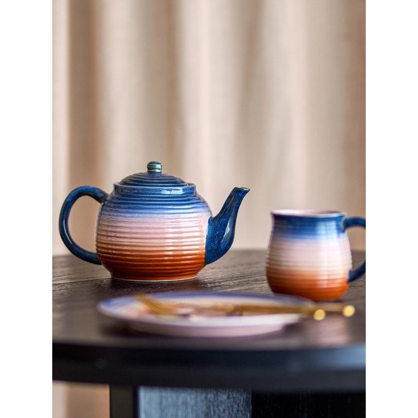 Modrá/oranžová keramická konvice na čaj se sítkem 890 ml Tatum – Bloomingville-image-1