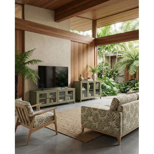 Zelená vitrína z borovicového dřeva 142x80x40 cm Alessandra – Marckeric-image-1