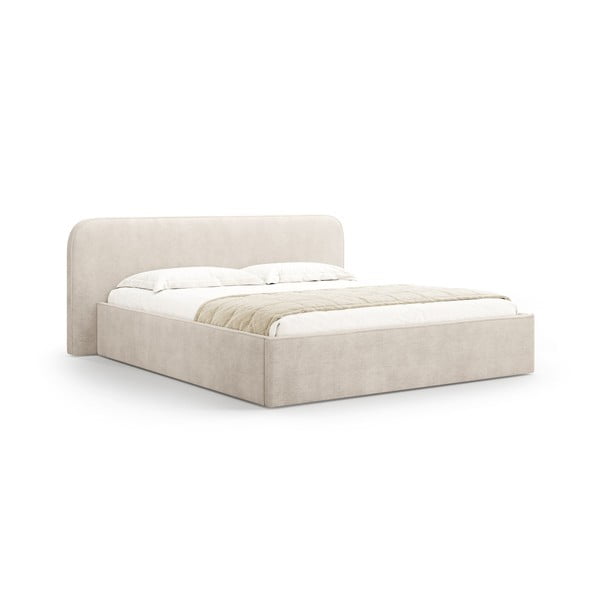 Béžová čalouněná dvoulůžková postel s úložným prostorem s roštem 140x200 cm Elizabeth – Micadoni 