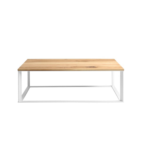 Konferenční stolek s bílým podnožím a deskou z masivního dubu Custom Form Skaden, šířka 140 cm