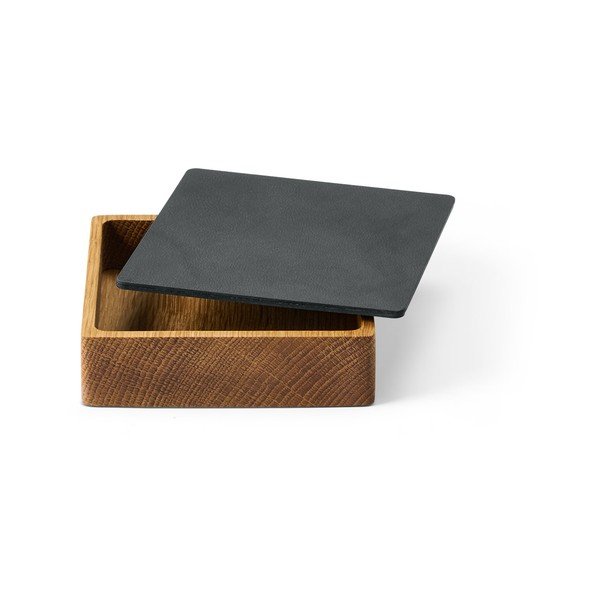 Antracitový/v přírodní barvě dřevěný/z eko kůže úložný box s víkem/dekorativní 11x11x3,5 cm Square Nupo – LIND DNA-image-1