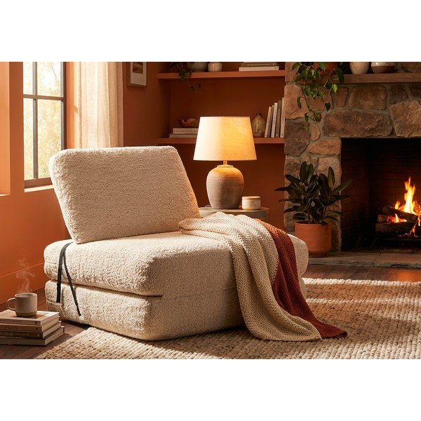 Bílé rozkládací křeslo z textilie bouclé Faster – Mauro Ferretti-image-1