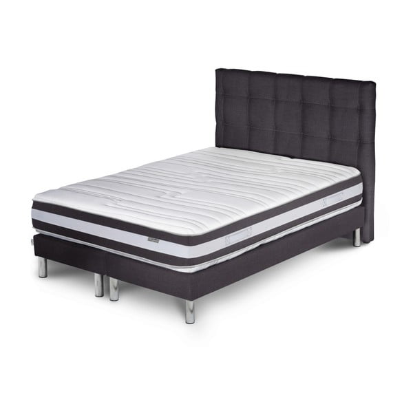 Tmavě šedá postel s matrací a dvojitým boxspringem Stella Cadente Maison Mars Forme, 180 x 200  cm