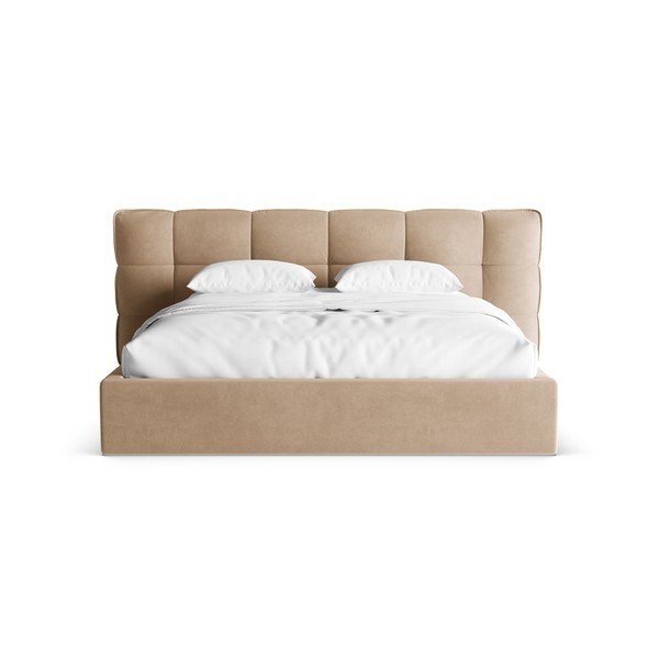 Šedobéžová čalouněná dvoulůžková postel s úložným prostorem s roštem 140x200 cm Eric – Micadoni -image-4