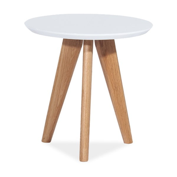Bílý odkládací stolek s nohama z dubového dřeva Signal Milan, ⌀ 50 cm