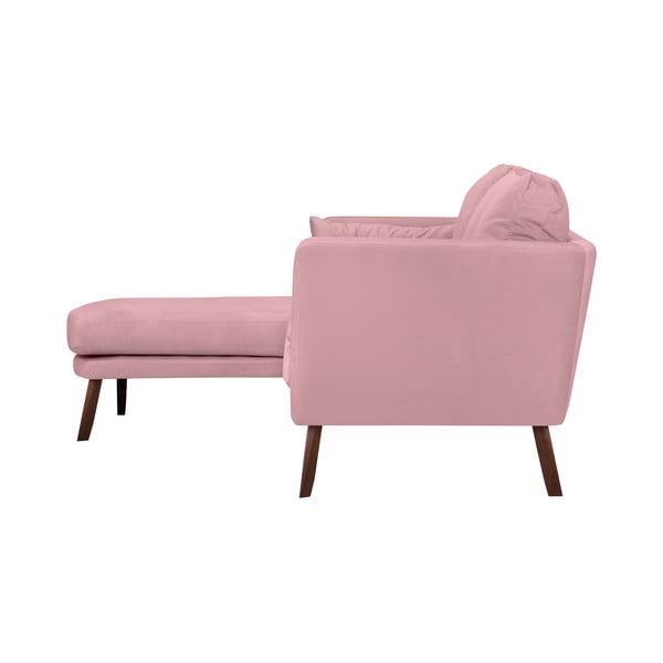 Světle růžová třímístná pohovka Mazzini Sofas Elena, s lenoškou na levém rohu-image-3