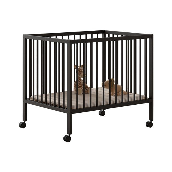 Antracitová dětská ohrádka z bukového dřeva s nastavitelnou výškou/na kolečkách 95x75 cm Dino – Vipack