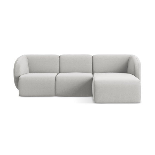 Světle šedá sametová rohová pohovka (pravý roh/s lenoškou) Lani – Makamii