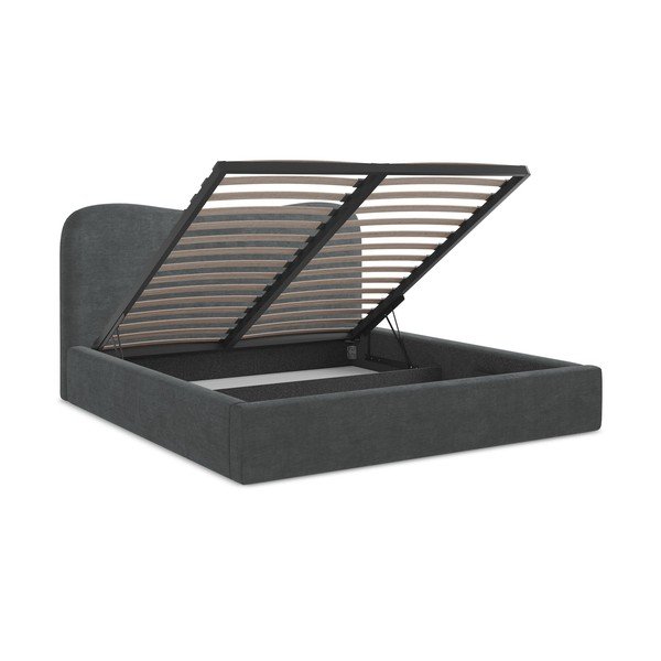 Tmavě šedá čalouněná dvoulůžková postel s úložným prostorem s roštem 140x200 cm Kahai – Makamii-image-3