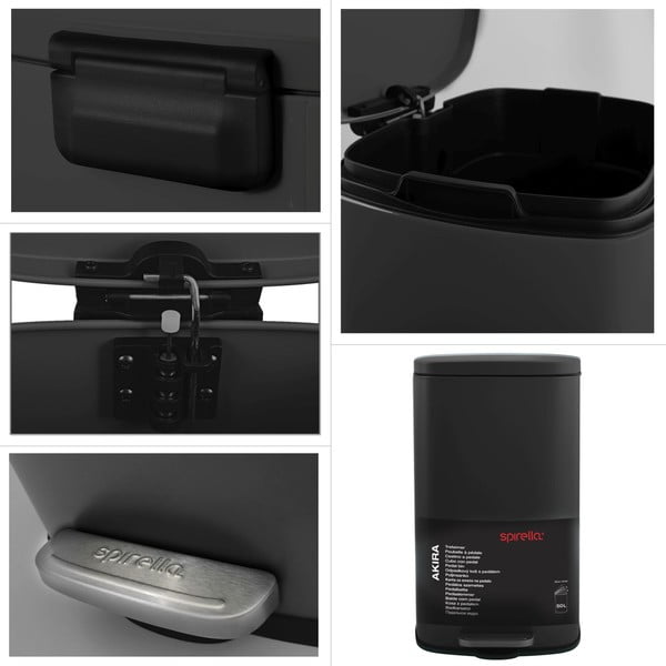 Matně černý nášlapný ocelový odpadkový koš 50 l   Akira – Spirella-image-3