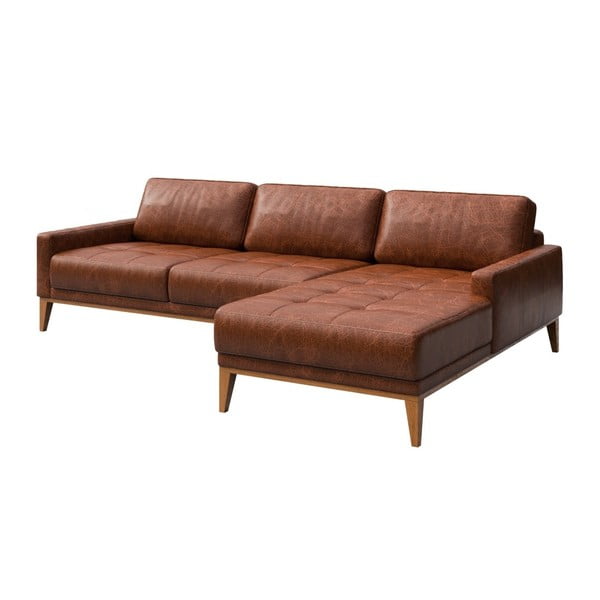 Červenohnědá kožená rohová pohovka MESONICA Musso Tufted, pravý roh-image-2