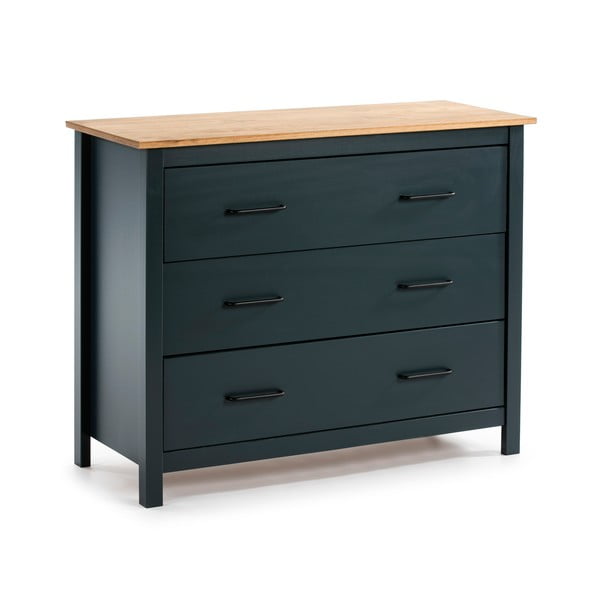 Tmavě modrá nízká komoda z borovicového dřeva 100x80 cm Miranda – Marckeric-image-2