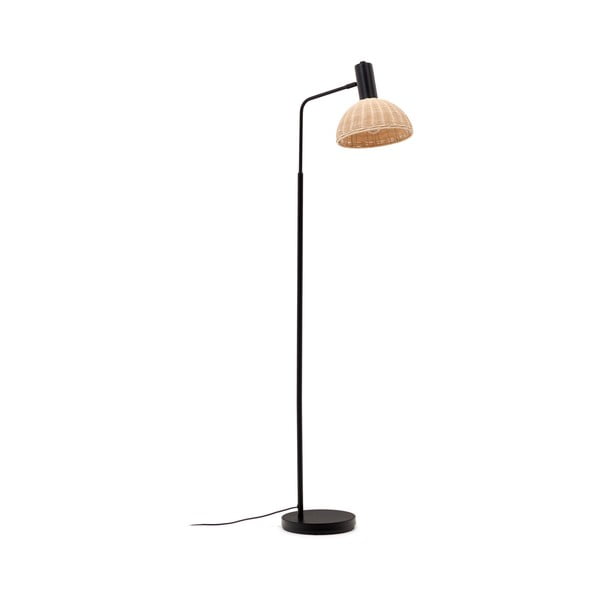 Stojací lampa s ratanovým stínidlem v černo-přírodní barvě (výška 157 cm) Damila – Kave Home