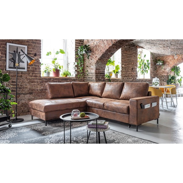 Hnědá rozkládací rohová pohovka z imitace kůže (levý roh) Lofty Lilly – Miuform-image-3