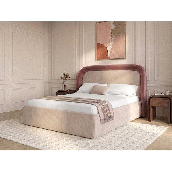 Růžová čalouněná dvoulůžková postel s úložným prostorem s roštem 180x200 cm Sam – Bobochic Paris-image-4