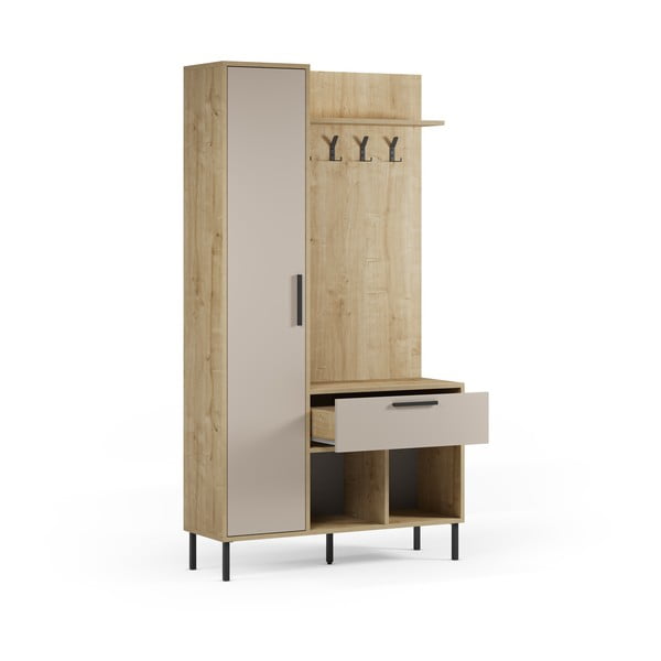 Předsíňová sestava v dekoru dubu v krémovo-přírodní barvě 108x195x35 cm Heidy – Marckeric-image-3