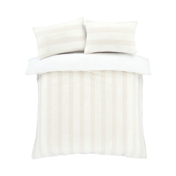 Prodloužené krémové povlečení na dvoulůžko z mikroplyše 230x220 cm Stripe Fur – Bianca-image-2