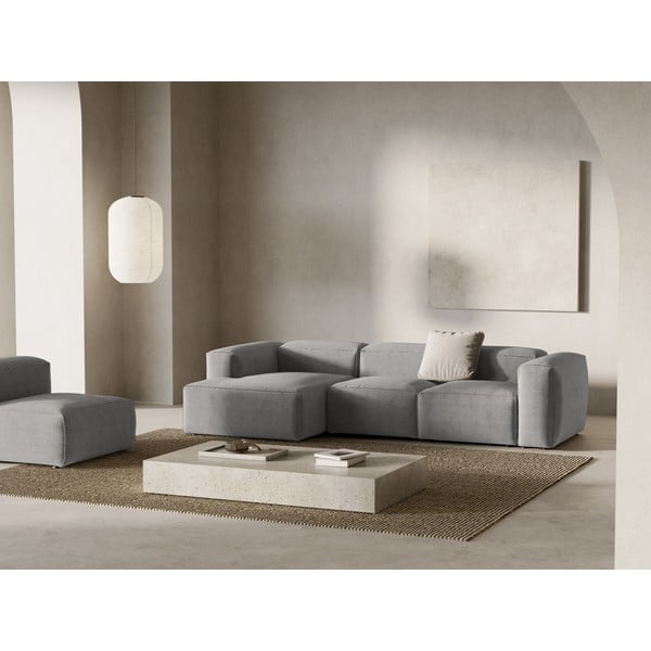 Světle šedá manšestrová rohová pohovka (levý roh/s lenoškou) Bergamo – Cosmopolitan Design-image-1