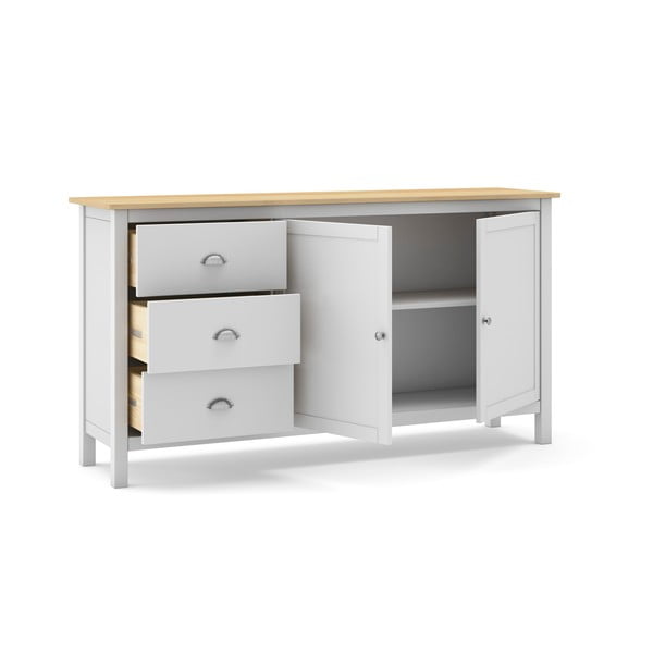 Bílá/přírodní nízká komoda z borovicového dřeva 150x80,5 cm Misti – Marckeric-image-4