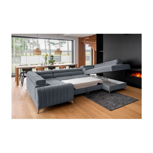 Modrá rozkládací/s úložným prostorem rohová pohovka (pravý roh/do "U") Louis – ELTAP-image-4