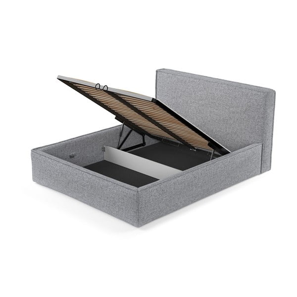 Šedá čalouněná dvoulůžková postel s úložným prostorem s roštem 200x200 cm Lounge L – Maison de Rêve-image-4