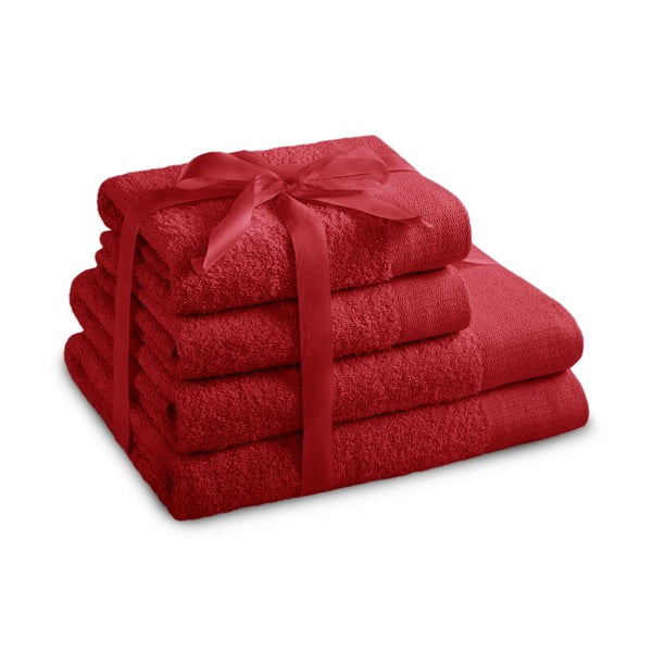 Červené froté bavlněné ručníky a osušky v sadě 4 ks Amari – Restilo