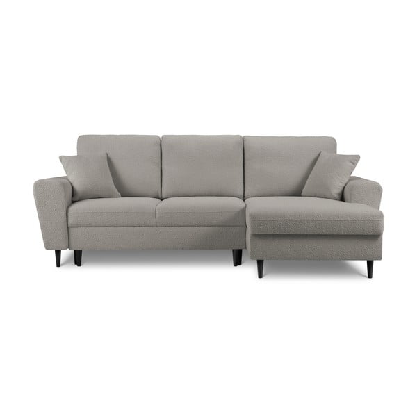 Světle šedá rozkládací/s úložným prostorem rohová pohovka z textilie bouclé (pravý roh/s lenoškou) Kyoto – Cosmopolitan Design