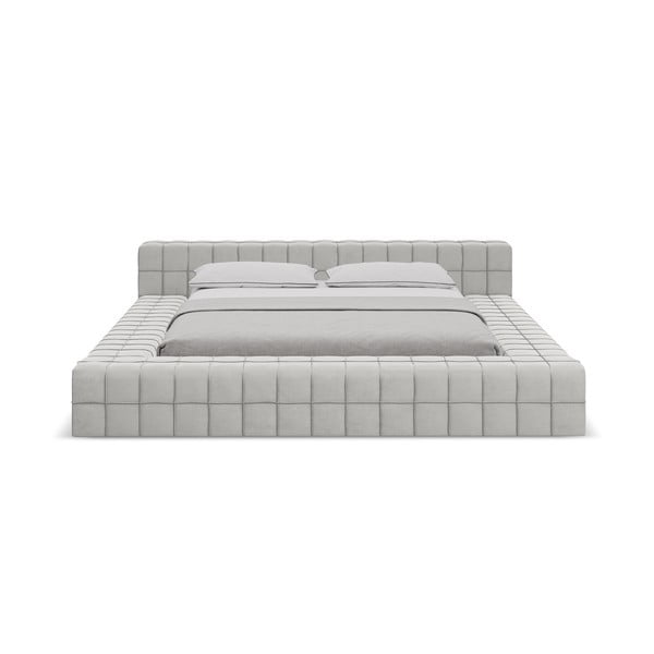 Světle šedá čalouněná dvoulůžková postel s roštem 140x200 cm Akela – Makamii-image-2