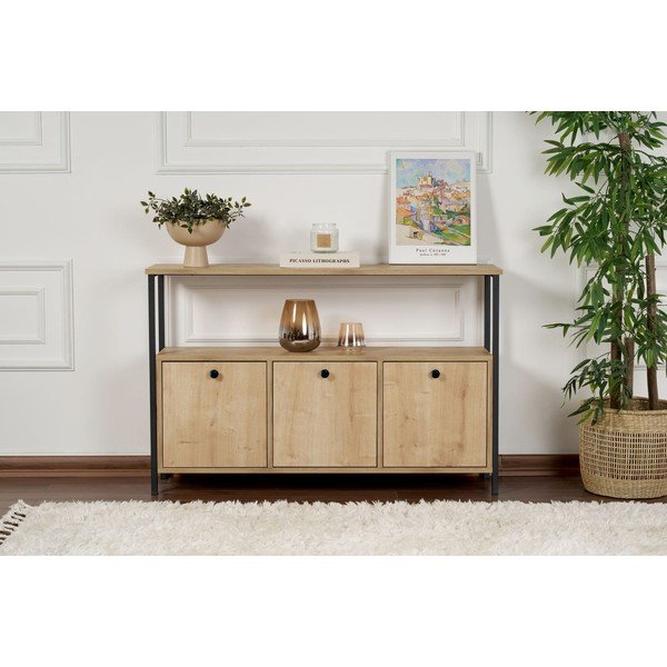 Konzolový stolek v dekoru dubu ve světle přírodní barvě 29,5x120 cm Solace – Kalune Design-image-4